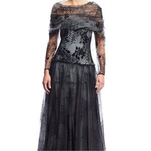 Tadashi Shoji Elegant Black Lace Long Sleeve Dress